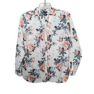 Talbots Nantucket Floral Roll-Tab Sleeve Button-Up Shirt Size XLP